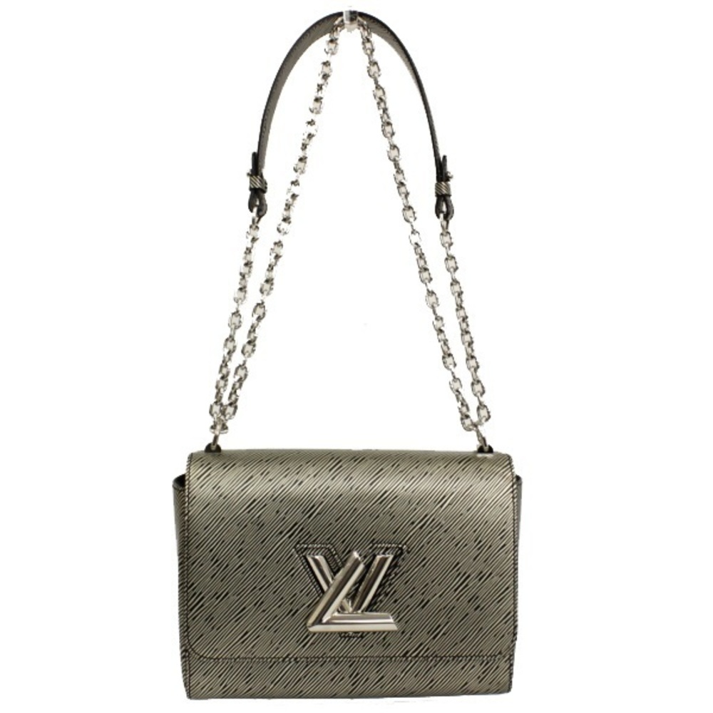 Louis Vuitton Twist MM Chain Shoulder Bag Epi Platine Silver